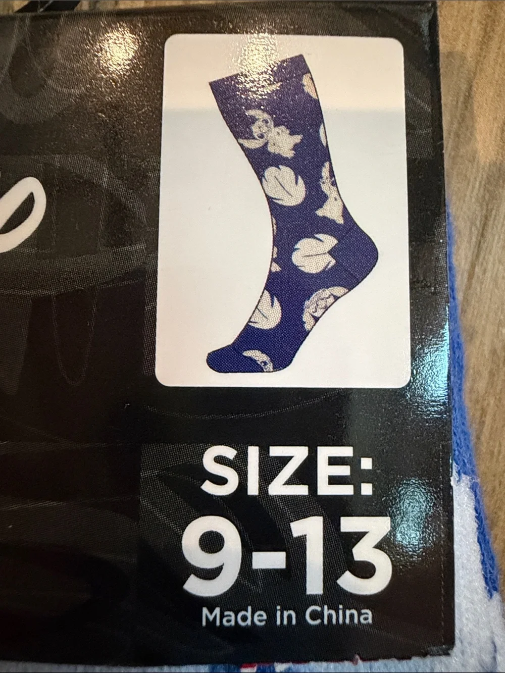 Disney Blue Crew Socks with White Stitch Motif